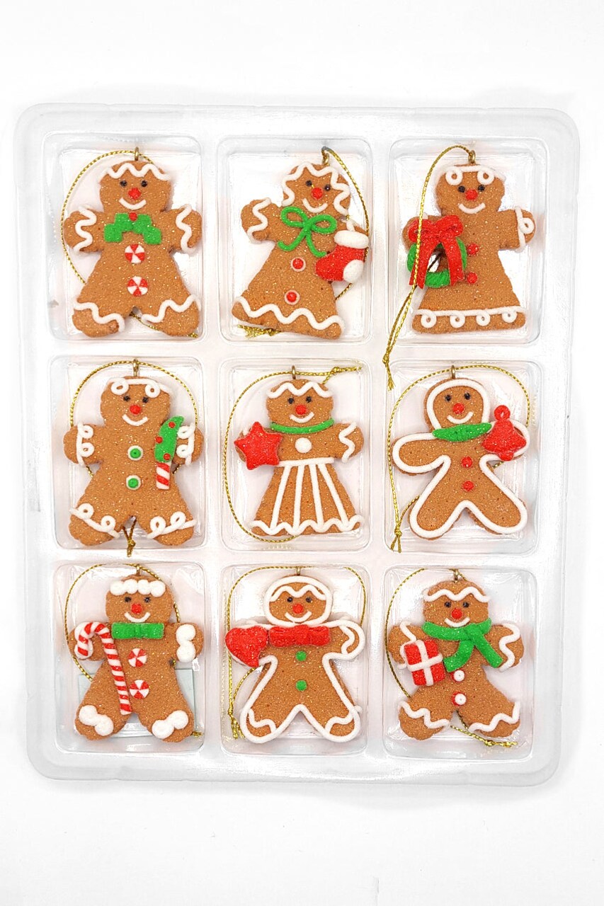 Set of 9 Small Christmas Gingerbread Ornaments. Wizardi Festive Decoration F07-N2-3-W2597A